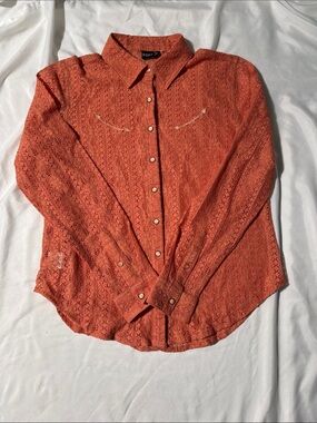 Cruel Denim Coral Western Lace Button-Up Top Country Cowgirl Rodeo Festival